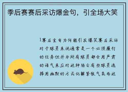季后赛赛后采访爆金句，引全场大笑