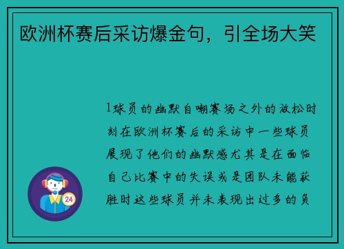 欧洲杯赛后采访爆金句，引全场大笑